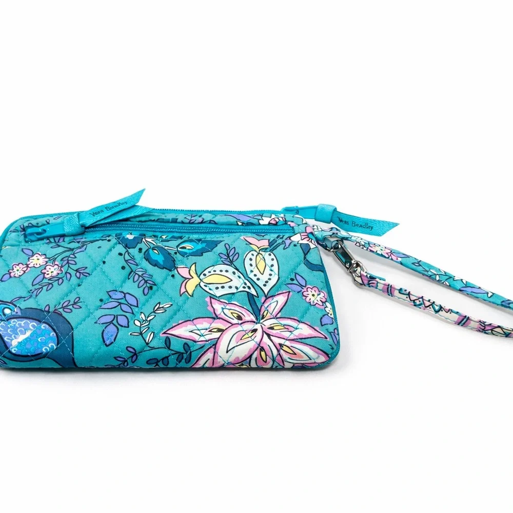Vera Bradley Turquoise and Pink Floral Wristlet Peacock